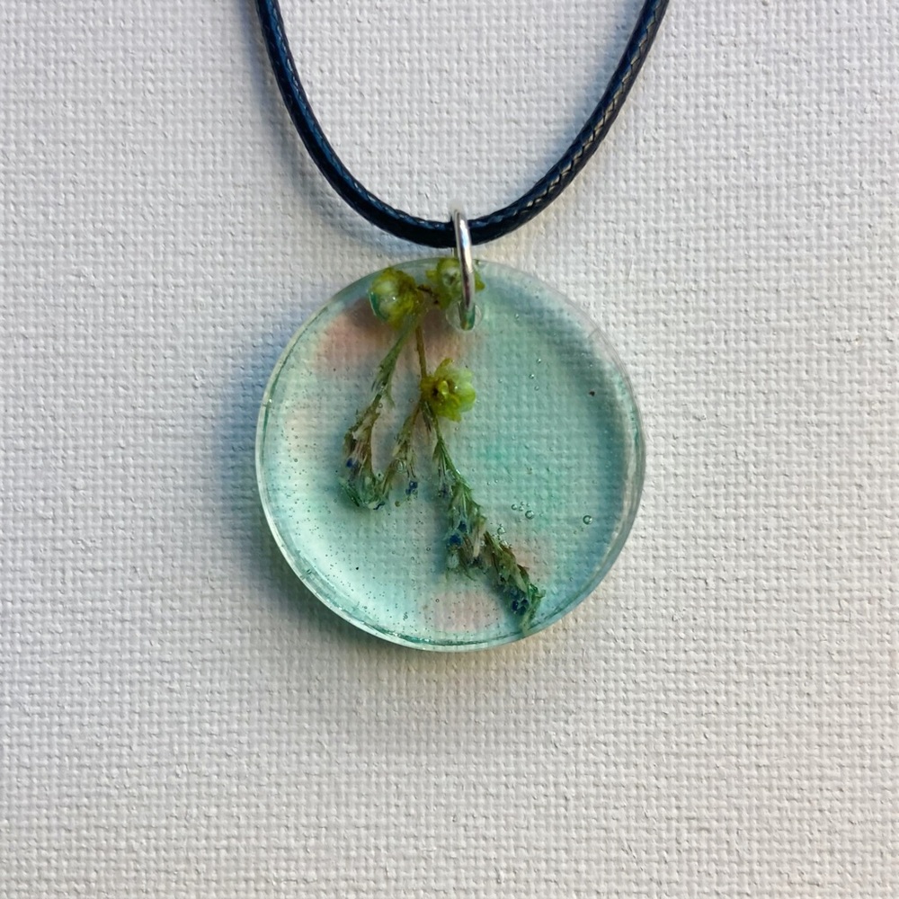 Handmade Mint and Coral Floral Resin Round Pendant Necklace on Etsy